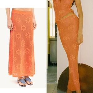 Orange Floral Maxi Skirt